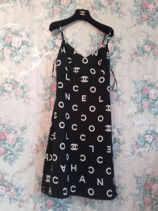 Rare Vtg Chanel Black White Cc Logo Dress 90s 1997 Size Fr.  36