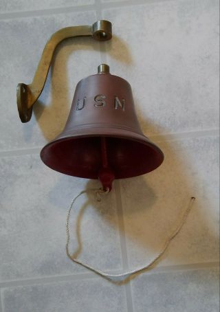 Vintage Us Navy Solid Brass Bell With Bracket