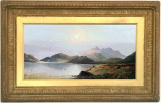 Angler On A Scottish Loch Antique Oil Painting 19th Century British School
