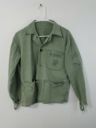 P47 Korean War Us Marine Corps Hbt Combat Shirt/jacket Large Size Approx.  40