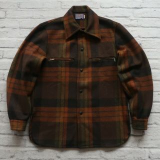 Vintage Pendleton Wool Plaid Shirt Jacket Size M Talon Zipper 60s 70s