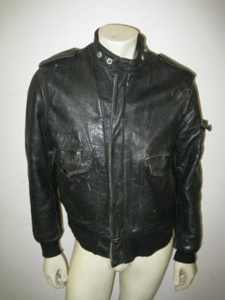 Vintage Schott Black Leather Bomber Motorcycle Flight Jacket Usa Made Size 42