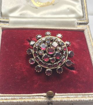 Antique Georgian Foiled Garnet Gold Target Brooch Pin