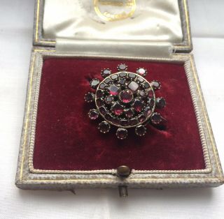 Antique Georgian foiled garnet gold Target brooch pin 3