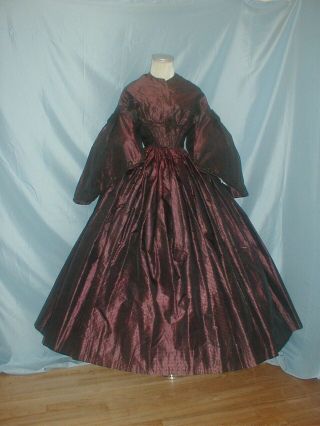 Antique Dress 1860 Copper And Black Stripe Changeable Silk Victorian