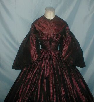 Antique Dress 1860 Copper and Black Stripe Changeable Silk Victorian 2