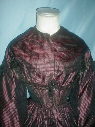 Antique Dress 1860 Copper and Black Stripe Changeable Silk Victorian 3