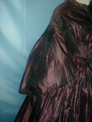Antique Dress 1860 Copper and Black Stripe Changeable Silk Victorian 5