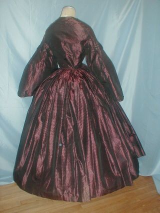 Antique Dress 1860 Copper and Black Stripe Changeable Silk Victorian 6