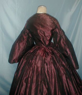 Antique Dress 1860 Copper and Black Stripe Changeable Silk Victorian 7