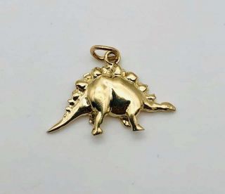 Vintage Awesome Solid 14k Yellow Gold Dinosaur Charm Pendant