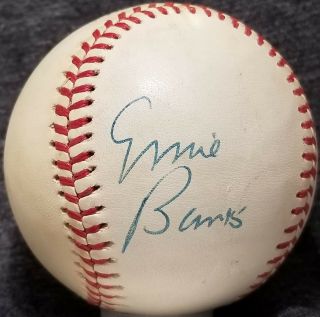 1970s Ernie Banks Signed Onl Baseball Chicago Cubs Team Vtg Auto Feeney Hof