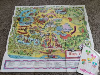 Vintage Early Walt Disney World Magic Kingdom Wall Map 28 X 25 And Paper Bag