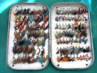 6 " X 3.  1/2 Wheatley Vintage Fly Fishing Box 119 Clips,  119 Trout & Sea - Trout Flie