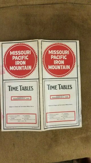 Vintage November 8th,  1908 Missouri Pacific – Iron Mountain Railroad Timetable