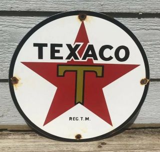 Vintage Texaco Porcelain Sign Gas Service Station Pump Plate Motor Oil Red Star