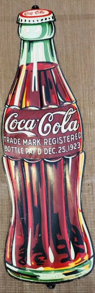 Large Vintage C.  1932 Coca Cola Bottle Soda Embossed Metal Sign 39x11 Rare