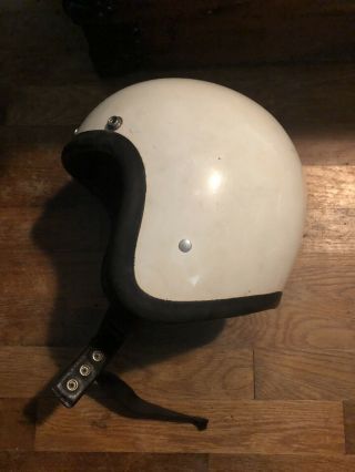 Vintage 1960s Bell Toptex Motorcycle Helmet Snell Size 6 3/4 White Snap Strap
