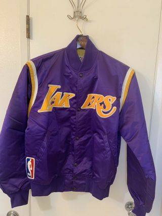 Los Angeles Lakers Starter Vtg Satin Bomber Jacket Large Usa 80s 90s Snap