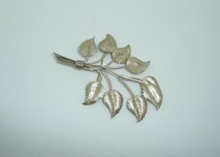 Vintage Charles Horner 40 ' s Sterling Silver Nine Leaf Spray Brooch 4
