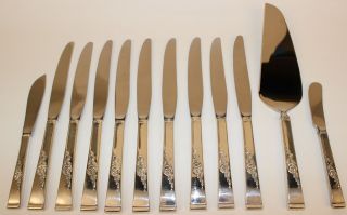 12 Reed & Barton Classic Rose Sterling Silver Hollow Handle Knives & Pie Server