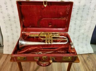 Rare Vtg King Silver Sonic Sterling Silver&brass Cornet Trumpet W/case