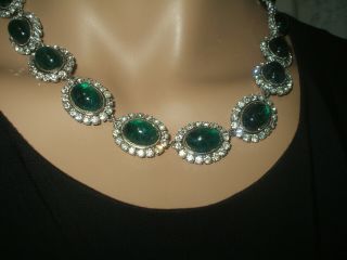 Gorgeous & Rare Vintage Christian Dior 1966 Necklace - Green Stones & Rhinestones