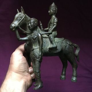 Rare Large Bronze Near Eastern Horse And Rider Statuette Post Medieval C14/18th