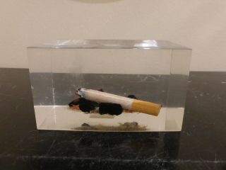 Vintage Burning Cigarette Encased In Lucite Paperweight,  Canada