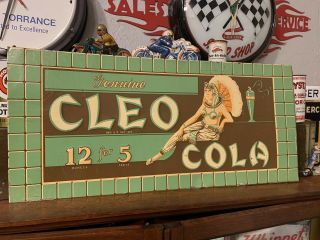 Vintage Nos Metal Scarce Cleo Cola 5 Cent Sign Cleopatra Non Porcelain