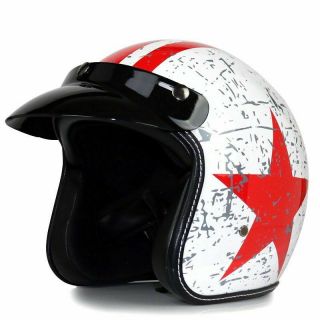 Motorcycle Open Face 3/4 Half Helmet Star Designed Retro Style Safety Equipment