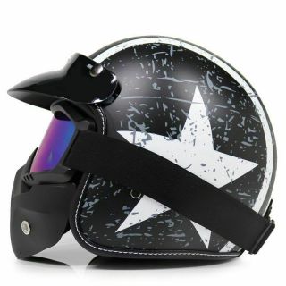 Motorcycle Open Face 3/4 Half Helmet Star Designed Retro Style Safety Equipment 3
