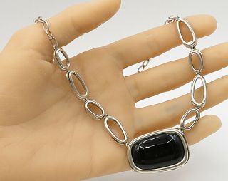 925 Sterling Silver - Vintage Black Onyx Gemstone Necklace - N1389