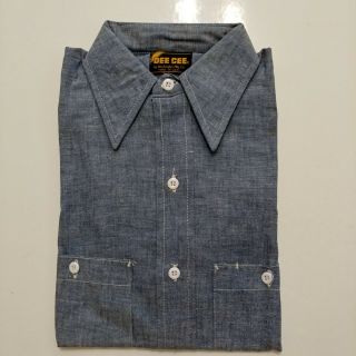 Washington Dee Cee Chambray Work Shirt Vintage Deadstock 1960s 70s Nos Usa Made