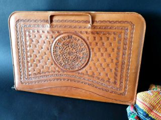 Vintage Mexican Solid Leather Folio / Laptop / Brief Case …beautiful Design.