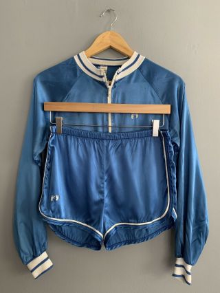 Vintage 1970s Women’s Size Small || Hang Ten || Blue Satin Jacket & Shorts Rare