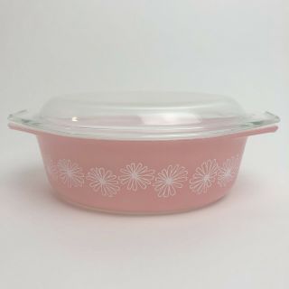 Vintage Pyrex 043 Oval Pink Daisy Casserole Dish With Lid
