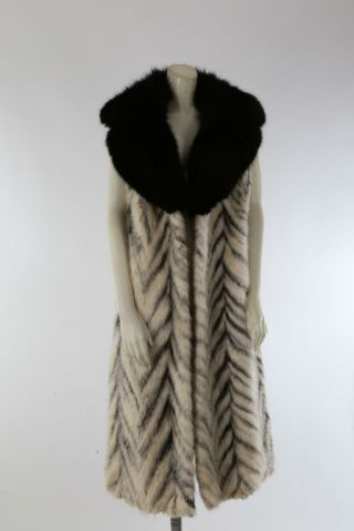 Vintage Unbranded Mink and Fox Fur Beige Sleeveless Long Vest Coat Size S 6