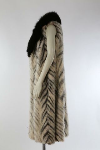 Vintage Unbranded Mink and Fox Fur Beige Sleeveless Long Vest Coat Size S 7