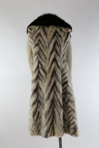 Vintage Unbranded Mink and Fox Fur Beige Sleeveless Long Vest Coat Size S 8