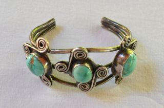 Vintage Native American Indian Navajo Turquoise Sterling Older Cuff Bracelet