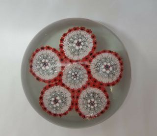 Vintage Millefiori Red And White - Stars In Floral Pattern 4 " Large Paperweight