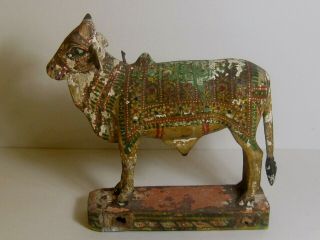 Antique Indian Hand Carved & Painted Wood / Wooden Bull / Cow Figurine A/f
