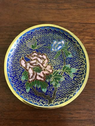 Vintage Chinese Cloisonne Circular Trinket Pin Dish Tray Plate