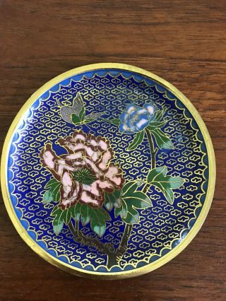 Vintage Chinese Cloisonne Circular Trinket Pin Dish Tray Plate 4