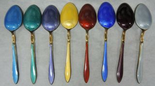 VTG SET/8 STERLING GUILLOCHE ENAMEL DEMITASSE SPOONS - DAVID ANDERSEN - NORWAY 4