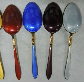 VTG SET/8 STERLING GUILLOCHE ENAMEL DEMITASSE SPOONS - DAVID ANDERSEN - NORWAY 6