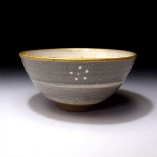 RM9: Vintage Japanese Pottery Tea Bowl,  Kyo ware with Signed wooden box 3