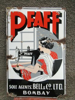 Pfaff Sewing Machine Vintage Porcelain Enamel Sign Made In Germany Collectibles