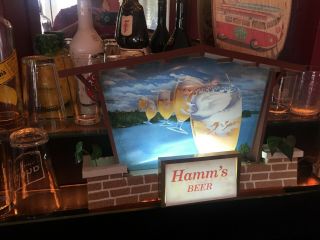 C 1950s Scarce Breweriana: Lighted Vintage Hamms Beer Chalet Sign -